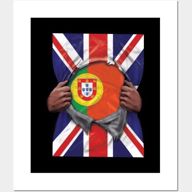 Portugal Flag Great Britain Flag Ripped - Gift for Portuguese From Portugal Wall Art by Country Flags